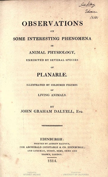 Titlepage, John Graham Dalyell, Observations on some interesting phenomena in animal physiology, 1814 (babel.hathitrust.org)