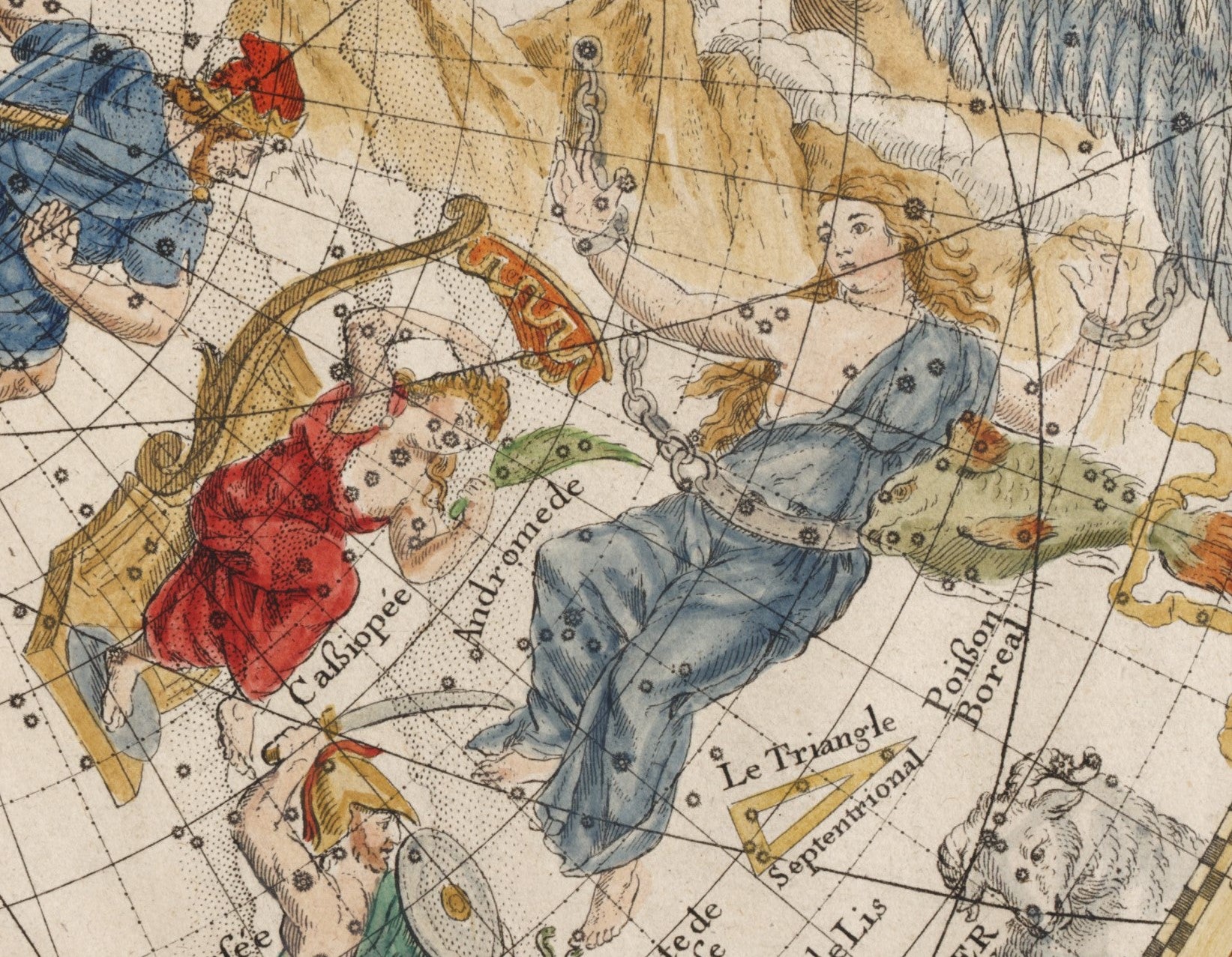Cassiopeia and Andromeda. Image source:La Hire, Philippe. Planisphere celeste septentrional. A Paris: Chez N. de Fer ... 1705.