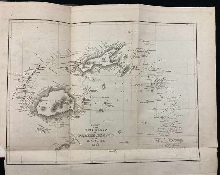 Map of the coral formations in the Feejee (Fiji) Islands, On Coral Reefs and Islands, by James Dwight Dana, 1853 (Linda Hall Library)