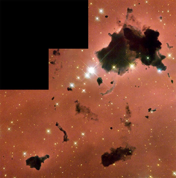 Bok globules in the nebula IC 2944 in Centaurus,, image by the Hubble Space Telescope, 2002 (hubblesite.org)