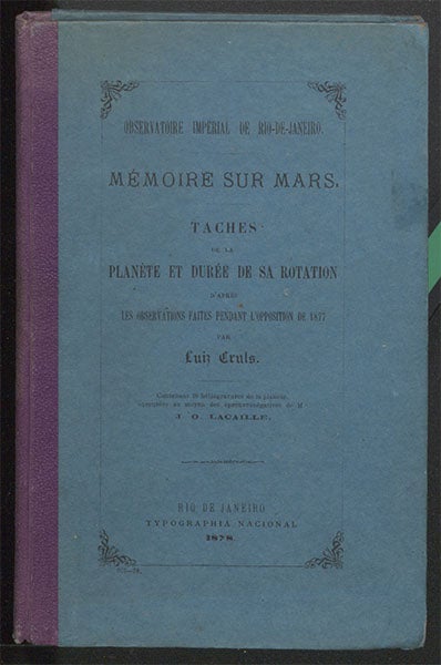 Front paper cover, Luiz Cruls, Mémoire sur Mars, 1878 (Linda Hall Library)