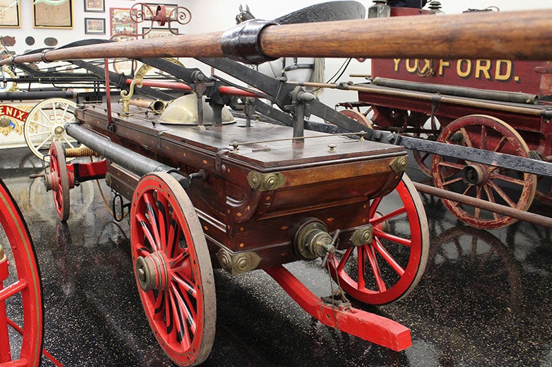 Close-up look at a Button hand pumper, Konoko No. 1, built 1853, on display at the Koorsen Museum, Indianapolis (koorsenmuseum.com)