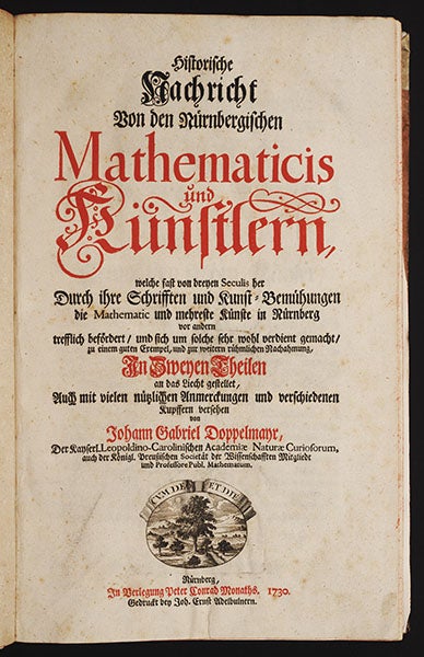 Title page, Doppelmayr, Nachricht, 1730 (Linda Hall Library)