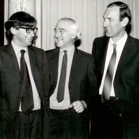 Drummond Matthews (center), receiving an award in 1981; Fred Vine is on the right, photograph, 1981 (balzan.org)