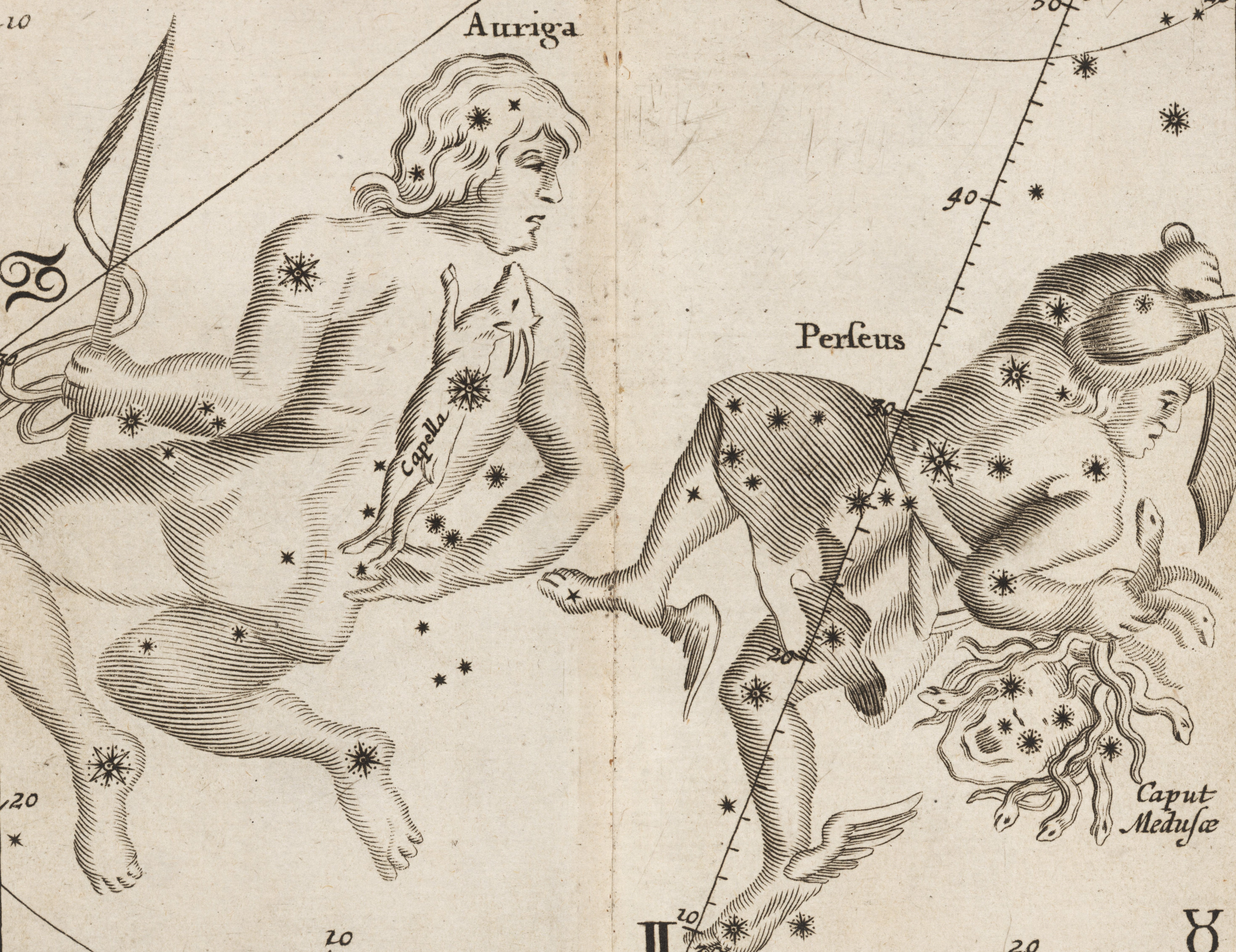 Auriga and Perseus. Image source: Seller, John. Atlas Cœlestis. London, 1700. 