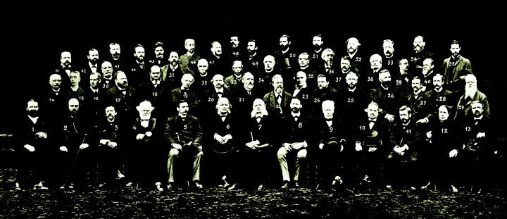 Group portrait of attendees at the first International Astrographic Congress, convened by Ernest Mouchez in Paris in 1887 to launch an international Carte de Ciel.  Mouchez is in the front row, just left of center (academic.oup.com)