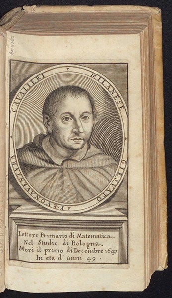 Portrait of Bonaventura Cavalieri, engraved frontispiece, Sfera astronomica, 1690 (Linda Hall Library)