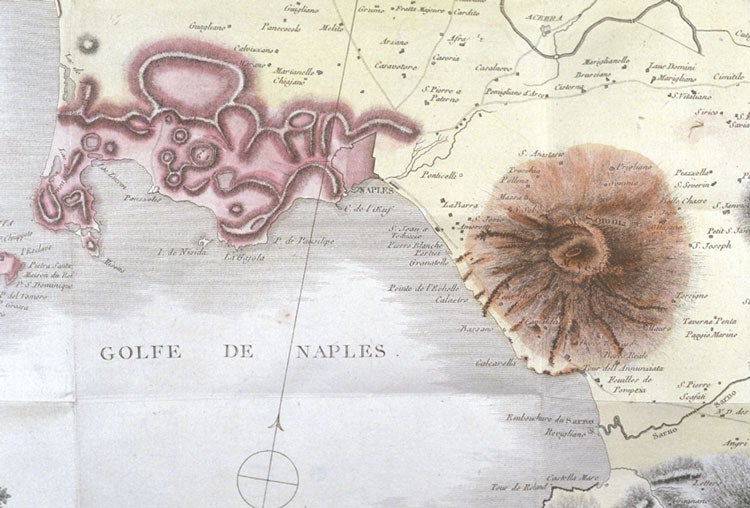 Map of Phlegraean Fields and Mount Vesuvius. Image source: Breislak, Scipione. Voyages physiques et lythologiques dans la Campanie. Vol. 1, Paris: Dentu, Imprimeur-libraire, 1801, pl. 1.