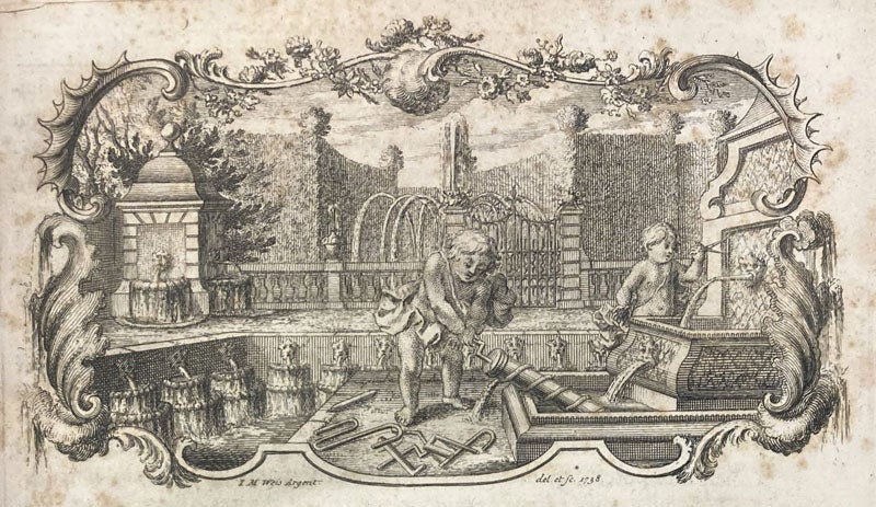 Engraved headpiece, by I. M. Weis, with a putto turning an Archimedes’ screw, Hydrodynamica: sive de viribus et motibus fluidorum commentarii, by Daniel Benoulli, pag, e 11738 (Linda Hall Library)