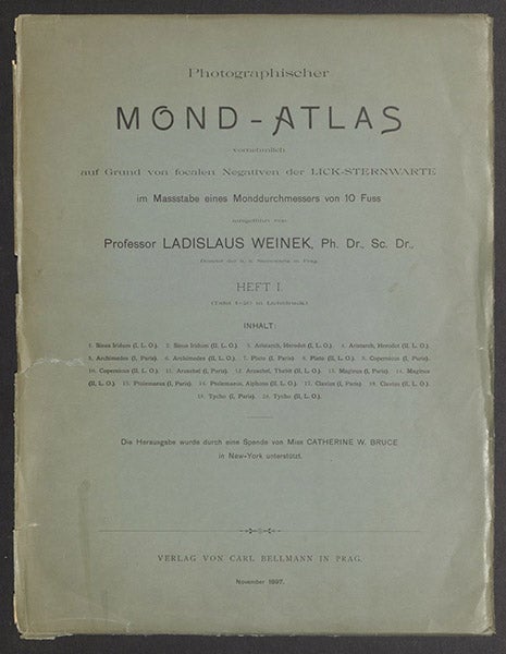 Paper cover to the first fascicle of Photographischer Mond-Atlas, by Ladislaus Weinek, 1897 (Linda Hall Library)