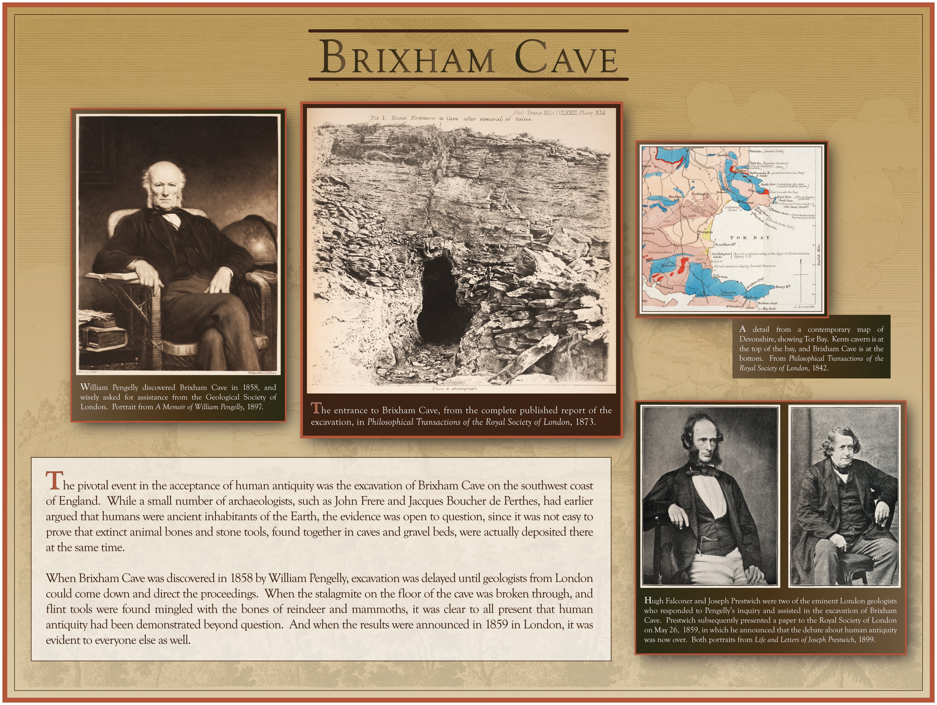 Brixham Cave
Evidence and acceptance of human antiquity in 1858-59.
