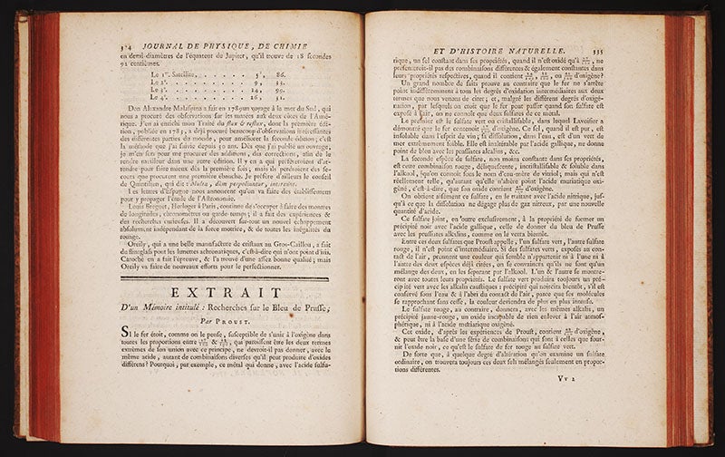 Openins pages of Proust’s paper on Prussian blue, Journal de Physique, 1794 (Linda Hall Library)