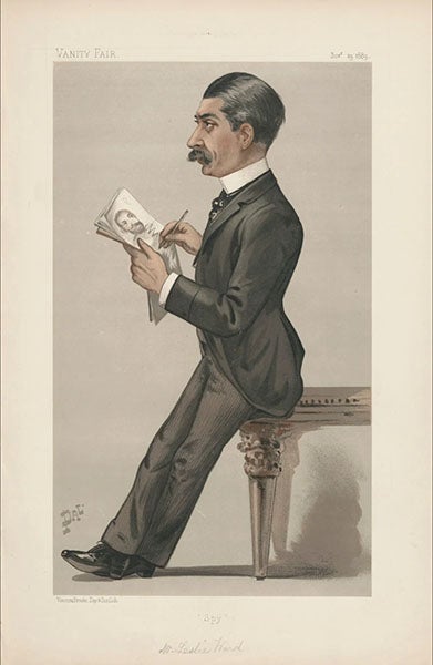 Caricature of Leslie Ward, by Jean de Paleologu ("Pal"), chromolithograph in Vanity Fair, Nov. 23, 1889, captioned: “Spy,” National Portrait Gallery, London (npg.org.uk)