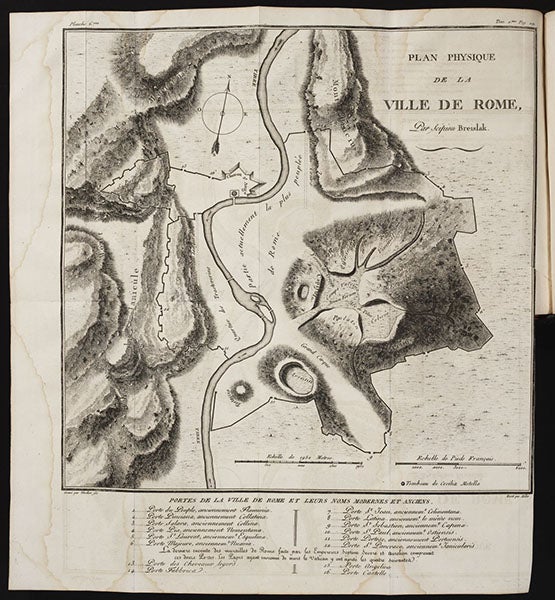 The seven hills of Rome, engraved folding map, Voyages physiques et lythologiques dans la Campanie, by Scipione Beislak, vol. 2, plate 6, p. 241, 1801 (The Linda Hall)