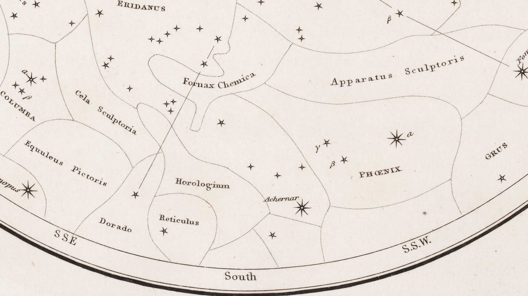 Detail of the December star chart, showing southern constellations. Image source: Brooke, Henry. A Guide to the Stars. London: Printed for Taylor and Hessey, 1820, pl. 10.