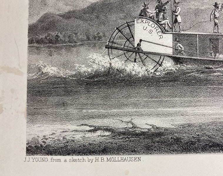 Detail of second image, with signature line “J.J. Young after a sketch by H.B. Mollhausen,” frontispiece lithograph, Report upon the Colorado River of the West, explored in 1857 and 1858, by Joseph C. Ives, 1861 (Linda Hall Library)