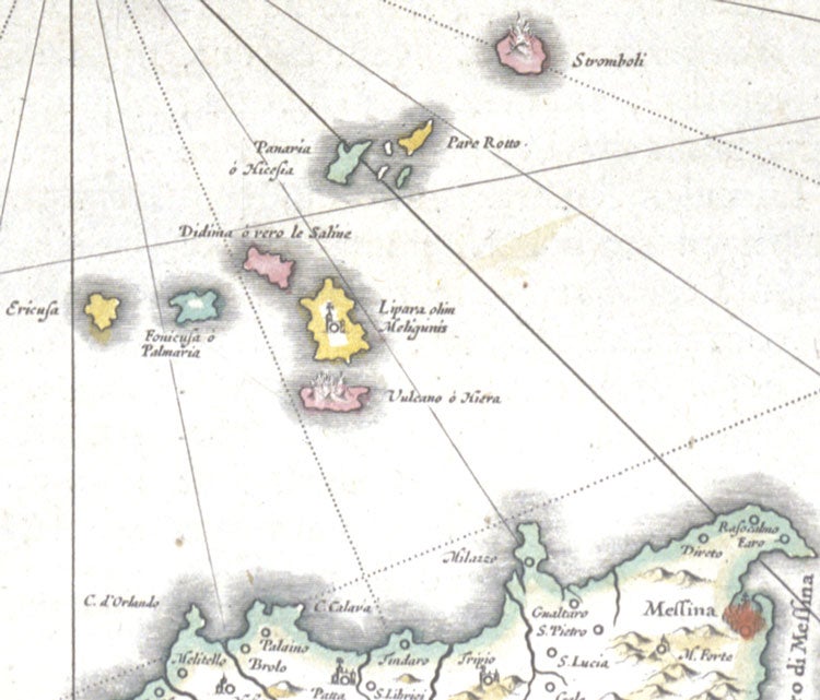Detail of the Aeolian islands. Image source: Blaeu, Joan, and Albert Magnus. Atlas maior. Vol. 8, Labore & sumptibus Ioannis Blaeu, 1662, pp. 165-166.