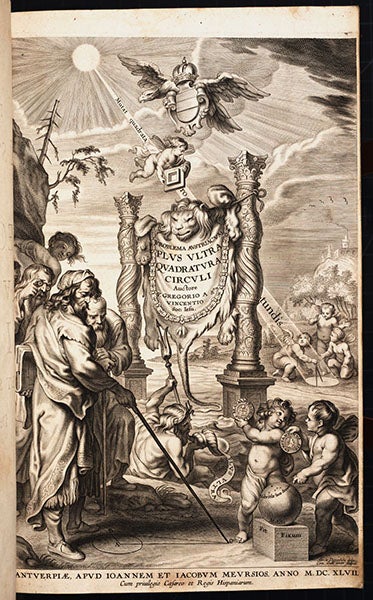 Engraved title page, Problema austriacum plus ultra: quadratura circuli, by Grégoire de Saint-Vincent, 1647 (Linda Hall Library)