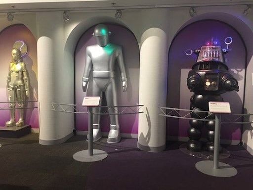 Replicas of the robots Maria, Gort, and Robby in the Robot Hall of Fame, Carnegie Science Center, Carnegie Mellon Institute, Pittsburgh (cuseum.org)