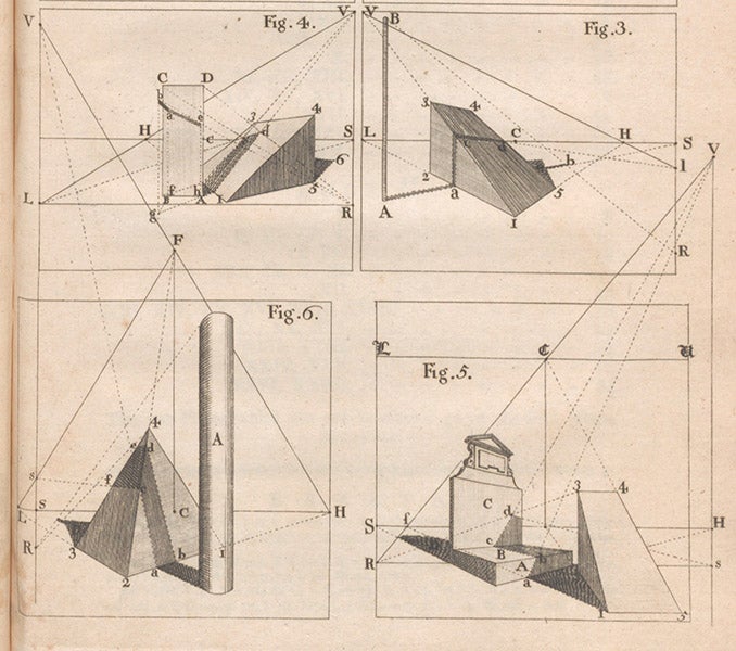 The perspective of shadows made according to Brook Taylor’s methods, detail of engraving, Dr. Brook Taylor's Method of Perspective Made Easy, by Joshua Kirby, 2nd ed., 1755 (Linda Hall Library)
