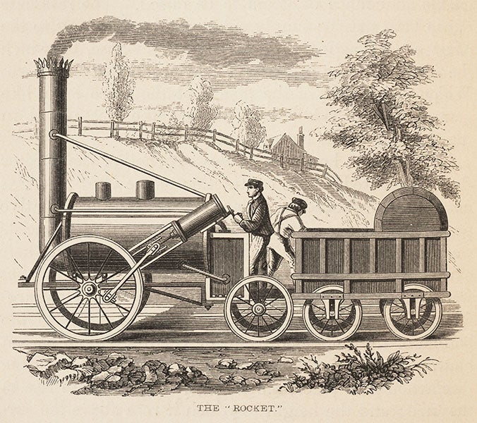 “The Rocket,” wood engraving, from Samuel Smiles, <i>Lives of the Engineers</i>, 1861-62 (Linda Hall Library)