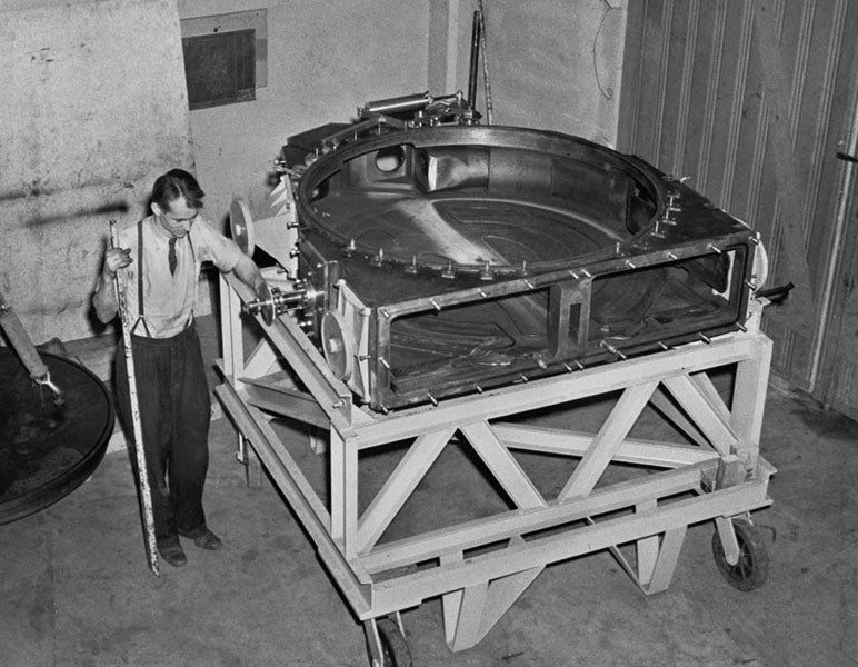 Edwin McMillan with one of the “Dees” for the 60-inch cyclotron at Berkeley, 1940 (nara.getarchive.net)