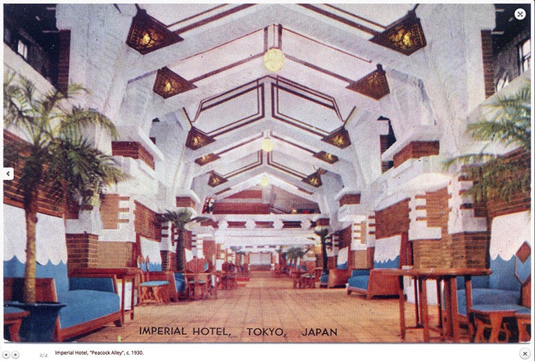 Peacock Alley, Imperial Hotel, Tokyo, postcard, 1950s (oldtokyo.com)