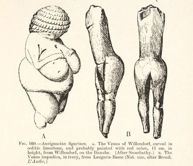 The Venus figurines of Willendorf and Laugerie-Basse. Image source: Sollas, William Johnson. Ancient Hunters and their Modern Representatives. London: Macmillan, 1911, p. 261.