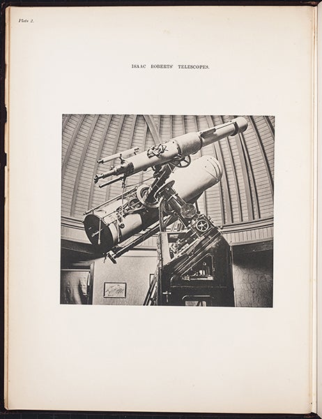20-inch reflector belong to Isaac Roberts, from Isaac Roberts, Selection of Photographs of Stars, Star-Clusters, and Nebulae. 1893-99 (Linda Hall Library)