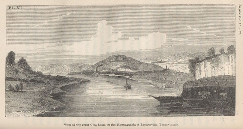 Detail of geological map of the United States, hand-colored engraved frontispiece in Travels in North America, by Charles Lyell, vol. 2, plate 2, London, 1845 (Linda Hall Library)
