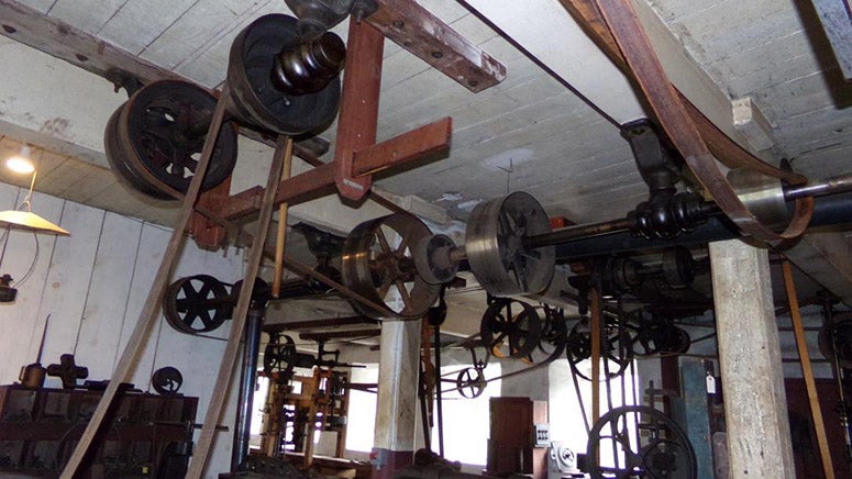 The belts that power the machines in the Wilkinson Mill, Old Slater Mill Historic District, Pawtucket, Rhode Island (G&L4nahalf on practicalmacninist.com)