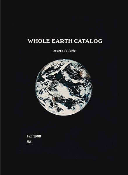 Front cover of the first issue of the Whole Earth Catalog, Fall 1968, with ATS-3 color image of the whole Earth, History of Information website (historyofinformation.com)