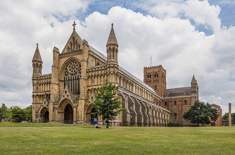 St. Albans Abbey, Benedictine, occasional home of John Westwyk, author of the Equatorie of the Planetis (1393) (Wikimedia commons)