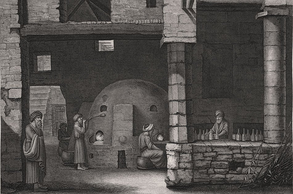 Glass-blowing shop in Cairo, from Description de l'Égypte, État Moderne