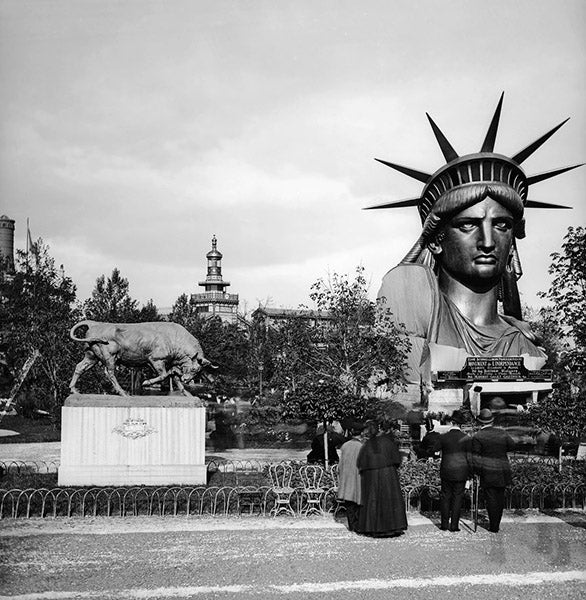 The head of the Statue of Liberty, on display at the 1878 Paris Exposition (atlasobscura.com)