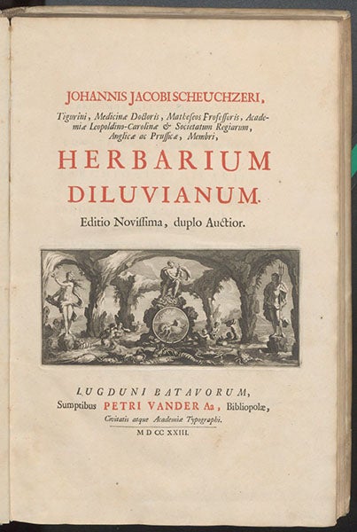Typeset title page of second edition, Herbarium diluvianum, by Johann Jakob Scheuchzer, 1723 (Linda Hall Library)
