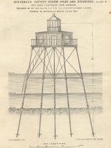 Spit Bank screw-pile lighthouse, erected on Alexander Mitchell’s screw-piles,1851, Cork Harbour, Ireland, elevation diagram (buildingsofireland.ie)