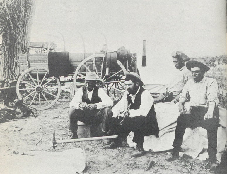 Group portrait of four field workers from the American Museum of Natural History; Jacob Wortman is second from left, 1895, reproduced in Edwin H. Colbert, Men and Dinosaurs, plate 43, E.P. Dutton, 1968 (author’s copy)