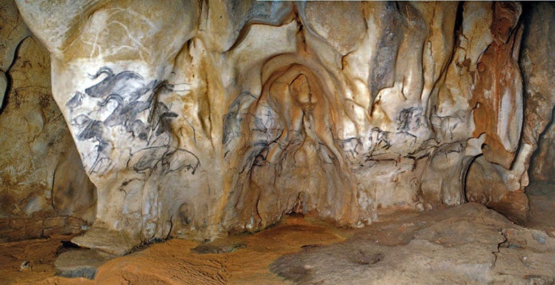 Sector of Horses, entire wall, Chauvet Cave, Ardeche, France (donsmaps.com)