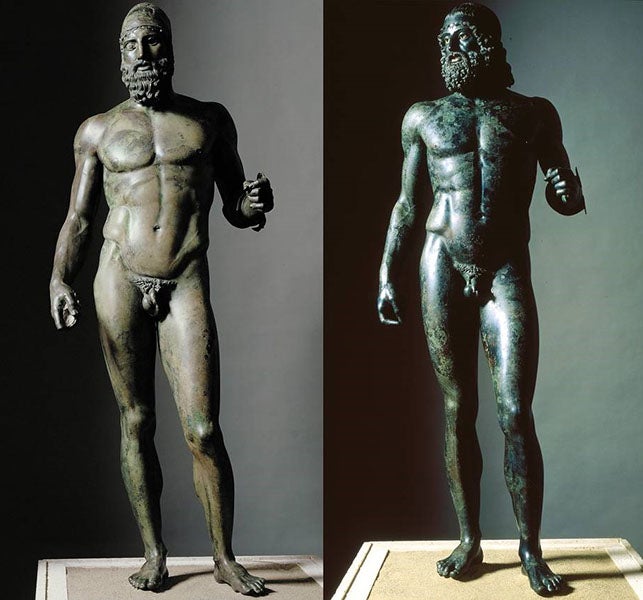 Comparison of Riace A warrior (right) and Riace B warrior (left), Wall Street Journal, May 27, 2016, National Archaeological Museum of Magna Graecia, Reggio Calabria, Italy