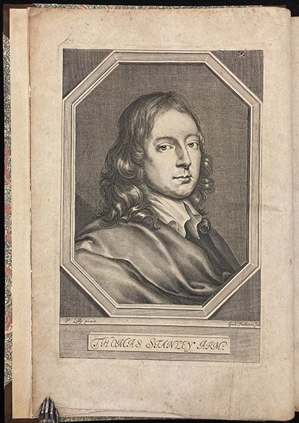 Portrati of Thomas Stanley,  engraved frontispiece by William Faithorne, A History of Philosophy, by Thomas Stanley, 2nd ed., 1687 (The Linda Hall)