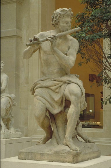 The Flute Player, marble statue by Antoine Coysevox, 1707-09, the model for The Flute Player, by Jaques de Vaucanson, 1737, now in the Louvre, Paris (collections.louvre.fr)