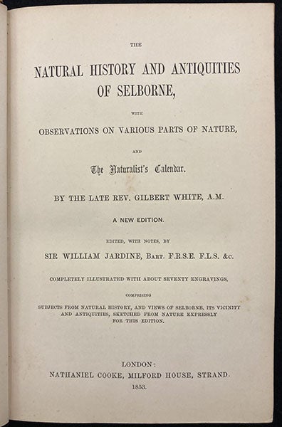 Type-set title page, The Natural History and Antiquities of Selborne, by Gilbert White, edited by William Jardine, 1853 (Linda Hall Library)