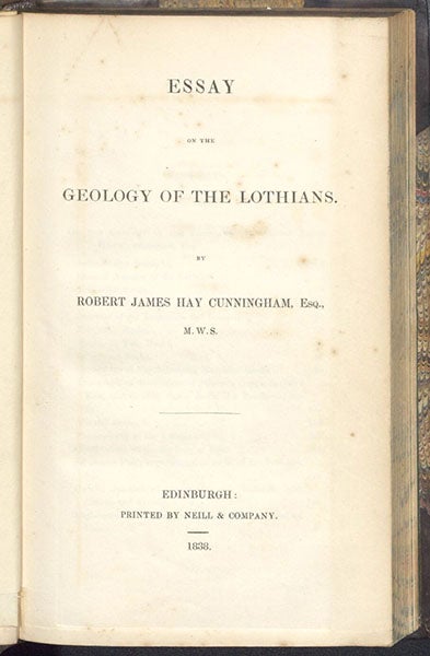 Title page, Essay on the Geology of the Lothians, by Robert J. Hay Cunningham, 1838 (Linda Hall Library)