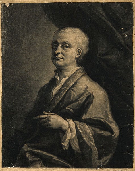 Portrait of Isaac Newton, mezzotint after painting by James Thornhill, 1710, probably identical to the print that was gifted to Roger Cotes by Isaac Newton in 1712, Wellcome Collection, London (wellcomecollection.org)