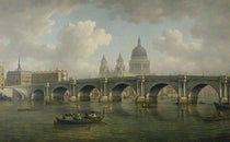 Blackfriars Bridge, with St. Paul’s Cathedral in the background, oil on canvas, by William Marlow, ca 1770, Guildhall Art Gallery (Wikimedia commons)