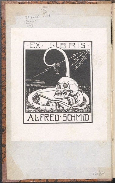 Bookplate of Alfred Schmid, former owner of our copy of Die galvanische Kette, mathematisch bearbeitet, by Georg Ohm, 1827, recent acquisition (Linda Hall Library)
