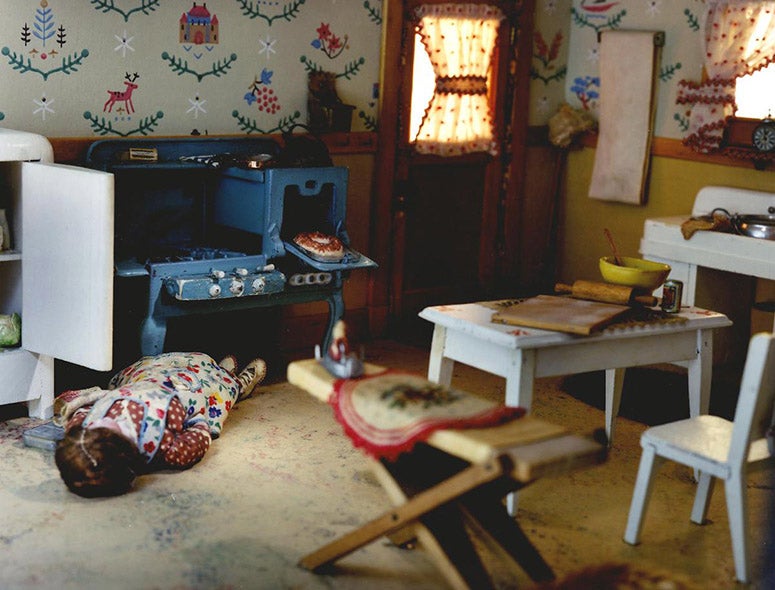 Detail of Kitchen diorama, by Frances Glessner Lee, ca 1944-48, on display at the Renwick Gallery, 2017-18, Office of the Chief Medical Examiner, Baltimore, Maryland (nlm.nih.gov)
