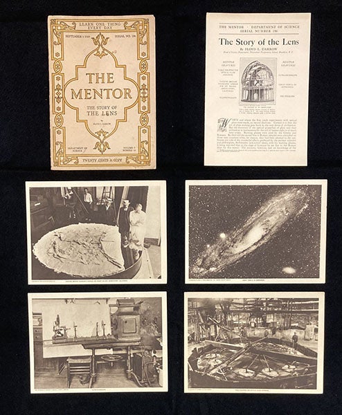 “The Story of the Lens,” issue of The Mentor for Sep. 1, 1916, showing four of the six loose rotogravure plates and the pamphlet (author’s collection)