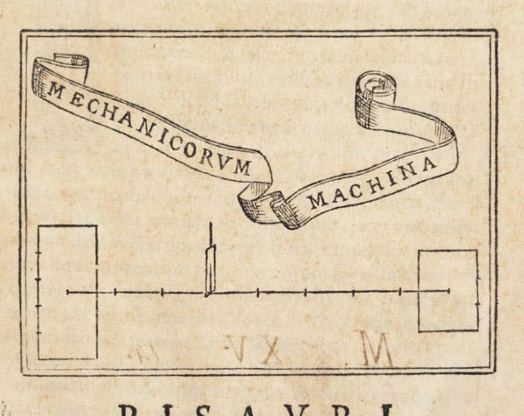 Detail of previous image, illustrating Archimedes’ law of the lever, In duos Archimedis aequeponderantium libros, by Guidobaldo Del Monte, 1588 (Linda Hall Library)